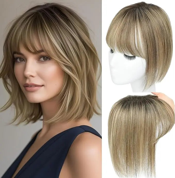 🔥Human Hair Topper with Bangs | Hair Piece for Thinning Hair