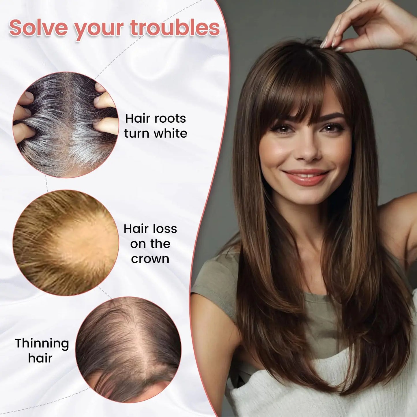 🔥Human Hair Topper with Bangs | Hair Piece for Thinning Hair