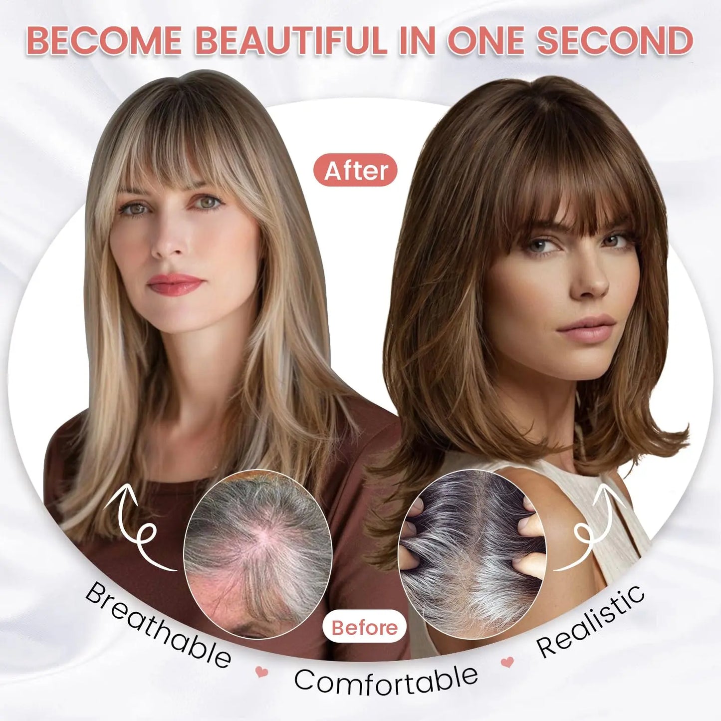 🔥Human Hair Topper with Bangs | Hair Piece for Thinning Hair