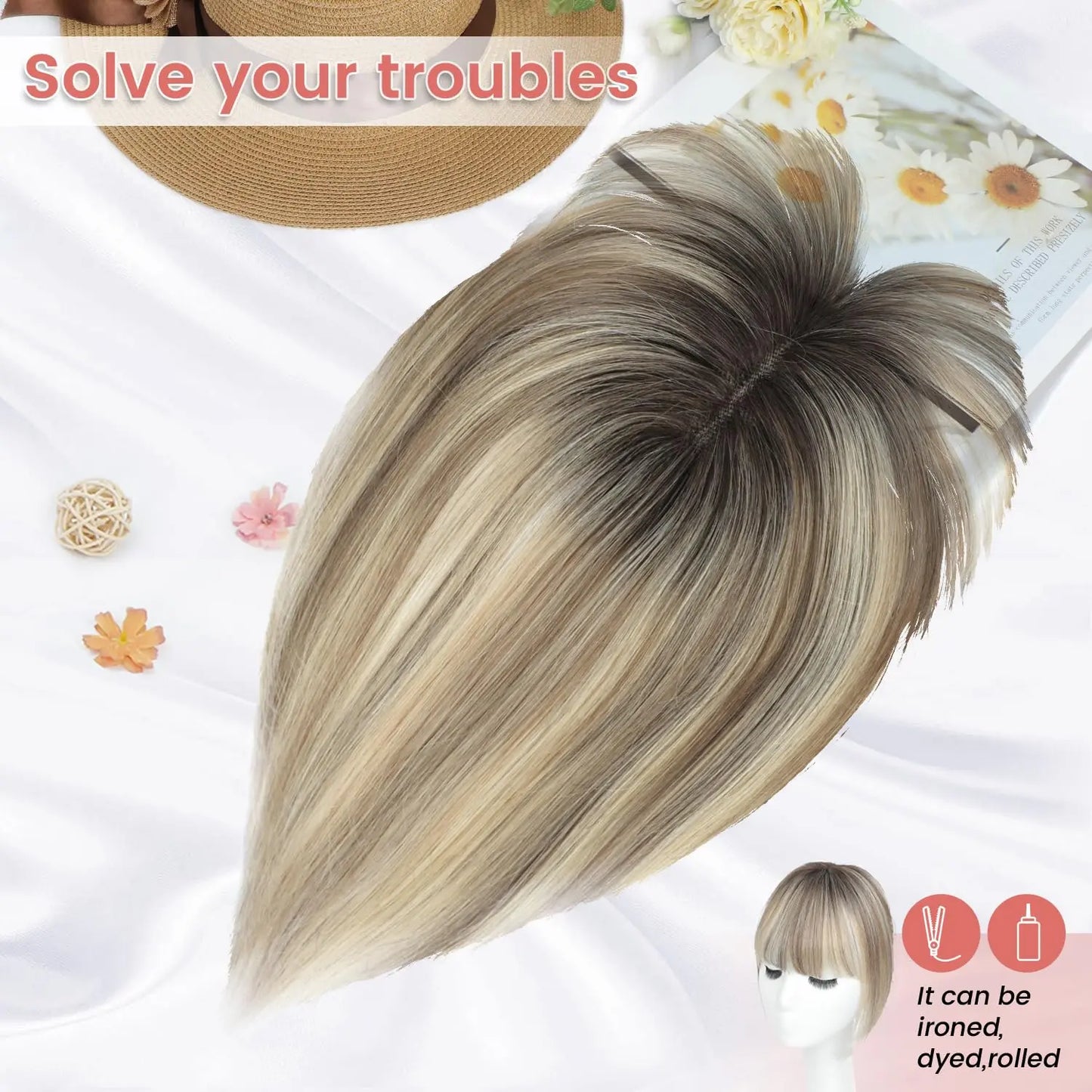🔥Human Hair Topper with Bangs | Hair Piece for Thinning Hair