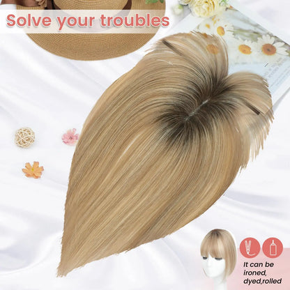 🔥Human Hair Topper with Bangs | Hair Piece for Thinning Hair