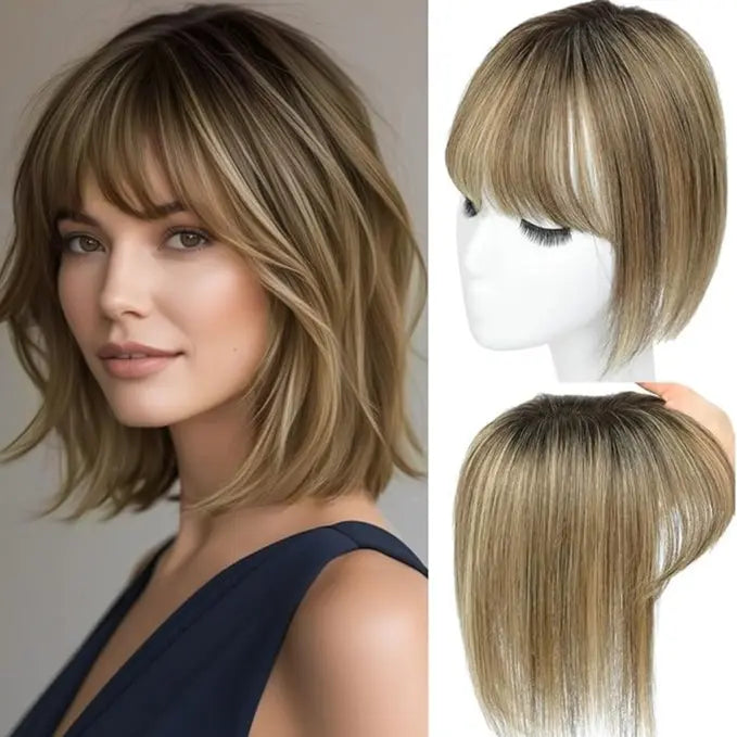 🔥Human Hair Topper with Bangs | Hair Piece for Thinning Hair