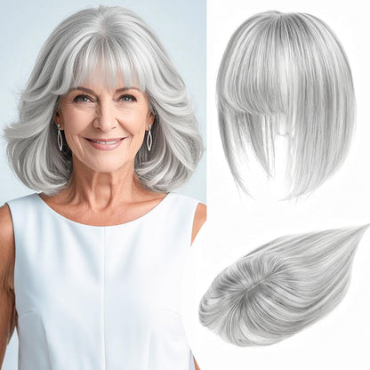 🔥Human Hair Topper with Bangs | Hair Piece for Thinning Hair